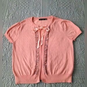 The Limited Peach Ribbon Detail Cardigan